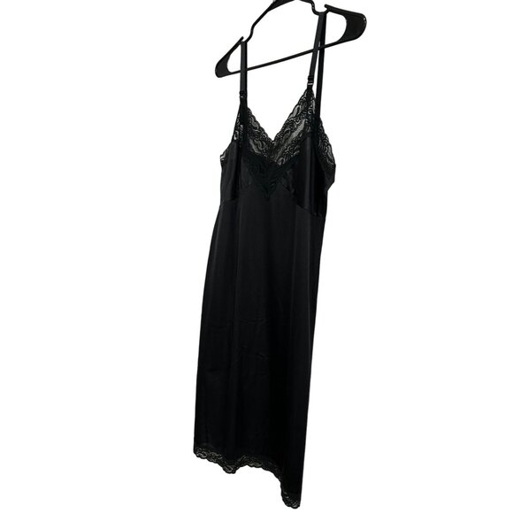 VINTAGE Spaghetti Strap Black Lace Trim Nylon Slip Dress SZ 36 - Picture 3 of 8